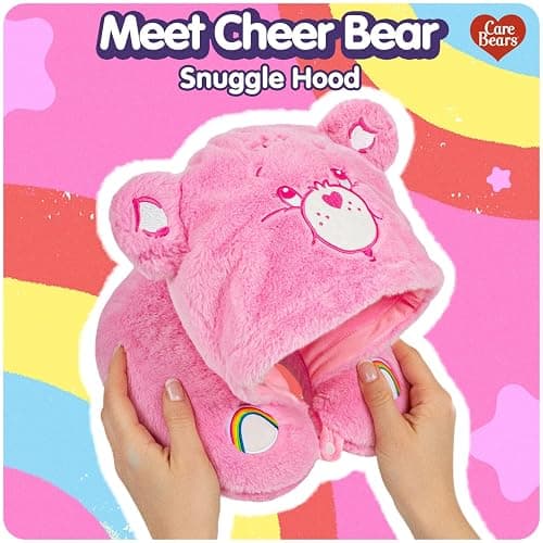 Care Bears - Cheer Bear Snuggle Hood, Travel Pillow with Hood, Soft Plush Neck Support, Lightweight, Comfortable and Breathable, Airplane, Care and Train Travel - Pink thumbnail 2