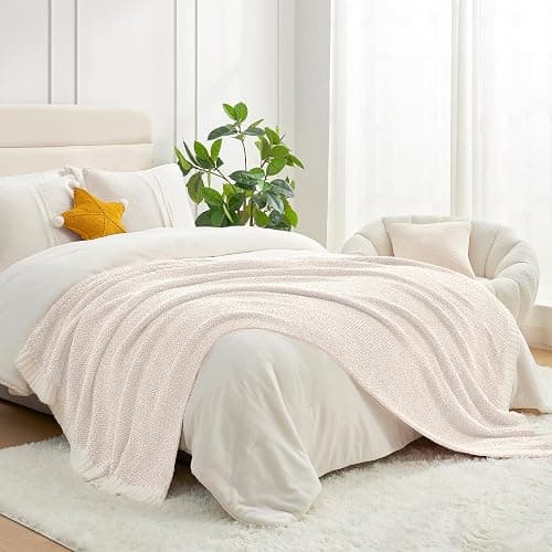 Snuggle Sac Buttery Ivory Throw Blanket for Couch, Reversible Super Soft Knitted Blankets, Warm Cozy Knit Fuzzy Plush Lightweight Throws Dupes for Sofa, Bed, Picnic, Ivory, 50 x 60 inches thumbnail 9