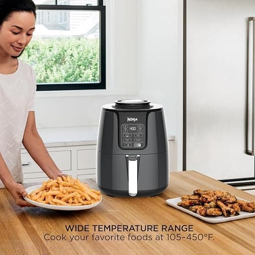 NINJA AF101C, Air Fryer, 3.8L Less Oil Electric Air Frying, Equipped with Crisper Plate + Multi-Layer Rack + Non Stick Basket, Programmable Control Panel, Black, 1550W, (Canadian Version) thumbnail 2