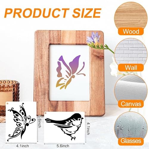 JSRQT 12Pcs Spring Stencils for Painting on Wood Craft Canvas Walls,Hummingbird Butterfly Dragonfly Drawing Template, Reusable DIY Home Decor Craft Stencil,5.6 x 4.1” thumbnail 3