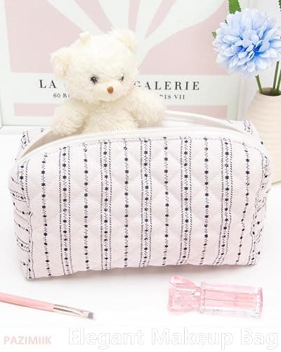 PAZIMIIK Vintage Quilted Makeup Bag Cosmetic Pouch for Brushes Pencils and Travel Make Up Accessories for Women and Girls Star Line thumbnail 2