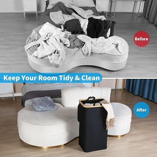 efluky 100L Laundry Basket with Lid and Net Bag, Tall Laundry Hamper with Bamboo Handles, Aesthetic Dirty Clothes Bin for Laundry Room, Bathroom, Bedroom and Dorm, Black thumbnail 3