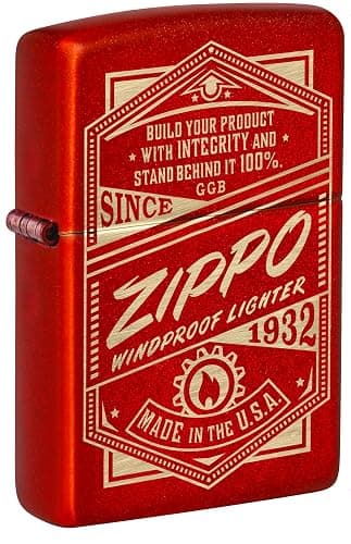Zippo It Works Design Metallic Red Pocket Lighter - Image 1