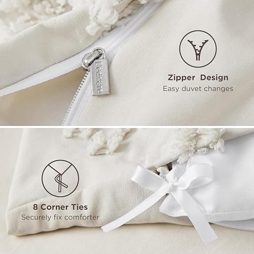 Bedsure Boho Duvet Cover Queen Size, Soft & Comfortable Elegant Design Boho Bedding for Decoration, Machine Washable Comforter Cover for All Seasons,Includes 1 Duvet Cover & 2 Pillow Shams,Beige thumbnail 5