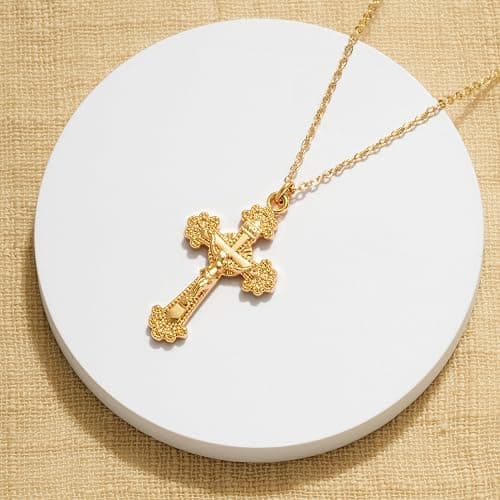 Fettero Cross Necklace Faith Pendant 14K Plated Dainty Chain Minimalist Simple Tiny God Lords Prayer Religious Jewelry thumbnail 4