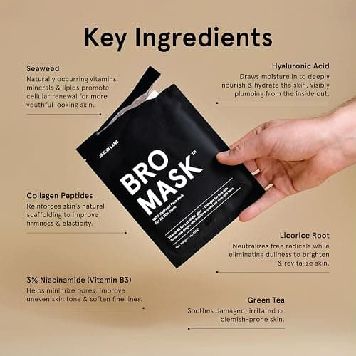 JAXON LANE BRO MASK: Korean Face Mask for Men | 2 Pc. Hydrating Anti Aging Sheet Masks Contains Vitamin C, Vitamin E, Hyaluronic Acid, Hydrolyzed Collagen for Face Care & Acne Treatment (4 Pack) - 4 Count (Pack of 1) thumbnail 5