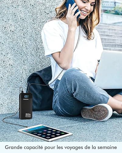 Batterie Externe, 22.5W 27000mAh Power Bank, Batterie Portable USB C Input & Output PD3.0 QC4.0 Charge Rapide Powerbank Compatible avec Smartphone, tablettes (P38S) thumbnail 4
