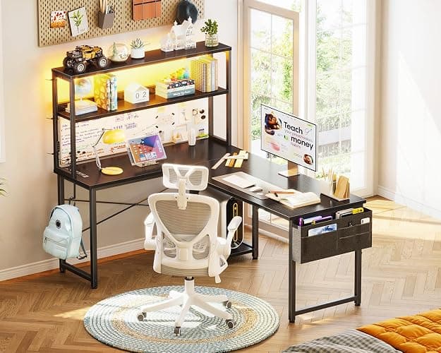 L Shaped Desk Gaming Desk with LED Light & Power Outlet thumbnail 9