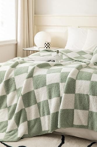Ultra Soft Cozy Buffalo Checkerboard Grid Fluffy Microfiber Queen Size Bed Blanket Checkered Knitted Blanket Lightweight Fleece for Sofa Couch Bed Travel (Matcha, Queen：90"X90") thumbnail 6