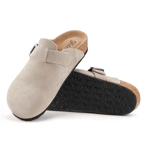 FITORY Womens Clogs Slip-on Potato Shoes Leather Mules with Suede Cork Footbed Size 6-11 thumbnail 4