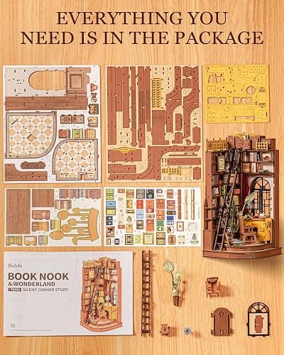 Rolife DIY Book Nook Kit Silent Corner Study, 3D Puzzles Creative British Bookend Bookshelf Decor for Adults, Tiny House Miniature Kits Model Building Kits, DIY Crafts/Gifts for Teens & Book Lovers thumbnail 9
