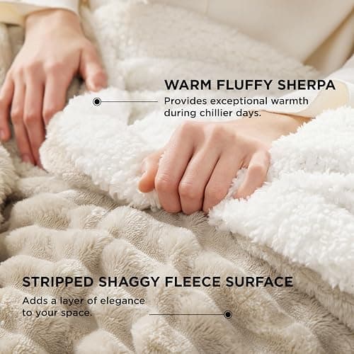Bedsure Sherpa Throw Blanket for Couch - Super Soft, Comfort Cozy Fleece Thick Warm Blanket for Women, GentleSoft Plush & Fluffy Spring Throw Gift for Women, Room Decor, Beige, 50x60 Inches thumbnail 4