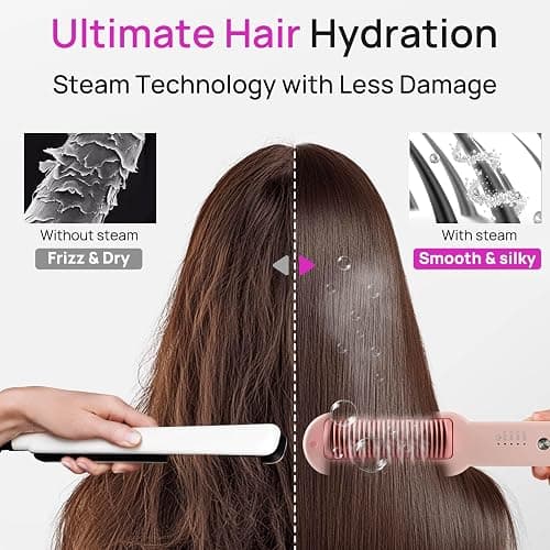 Aniekin 3 in 1 Steam Hair Straightener Brush, 4 Temp Settings & Steam Reduces Damage, Nourishes Hair, and Expedites Straightening, Dual Voltage, Professional Styling Tools thumbnail 4