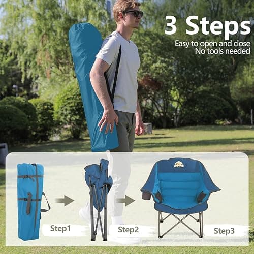 Colegence Oversized Camping Chair for Adults, Padded Lawn Chair 2 Pack | Heavy Duty Folding Camp Chair with Cup Holder, Storage Pockets for Outdoor Sports Garden Beach Portable Supports 500lbs, Blue thumbnail 4
