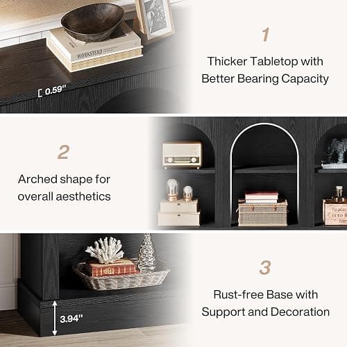 Tribesigns Farmhouse Console Table, 63-Inch Long Entryway Table with 3 Tier Storage, Wooden Rectangular Sofa Table Behind The Couch for Entrance, Hallway, Living Room, Black - Black thumbnail 7