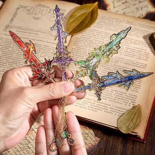 4pcs Fantasy Sword Bookmarks for Books, Journals, Planners - Cool Metal Book Markers for Reading Women & Men, Unique Book Marks Gifts for Book Lovers, Reading Accessories for Students & Adults & Kids thumbnail 6