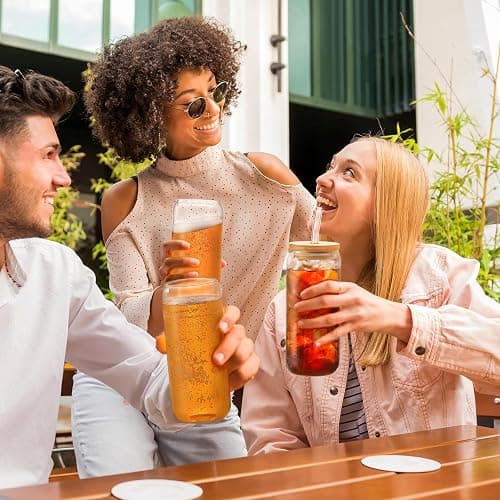 VITEVER 20 OZ Glass Cups with Bamboo Lids and Glass Straw - Beer Shaped Drinking Glasses Set, Iced Coffee Glasses, Cute Tumbler Cup, Aesthetic Coffee Bar Accessories, Gift - 2 Pack thumbnail 5