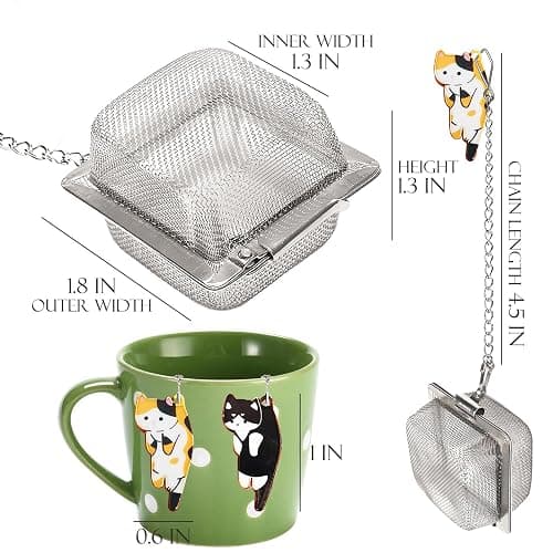 PUSCOBSY Cat Tea Infuser Set, 2 PCS Cubic Tea Diffusers for Loose Tea, Stainless Steel Tea Ball with Cute Charm Pendant, Reusable Tea Steeper for Tea Extraction and Cold Brewing, Black & Orange Cat thumbnail 3