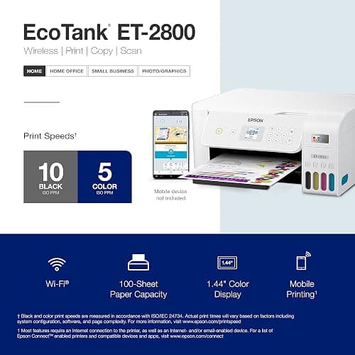 Epson EcoTank ET-2800 Wireless Color All-in-One Cartridge-Free Supertank Printer with Scan and Copy â€“ The Ideal Basic Home Printer - White, Medium thumbnail 4