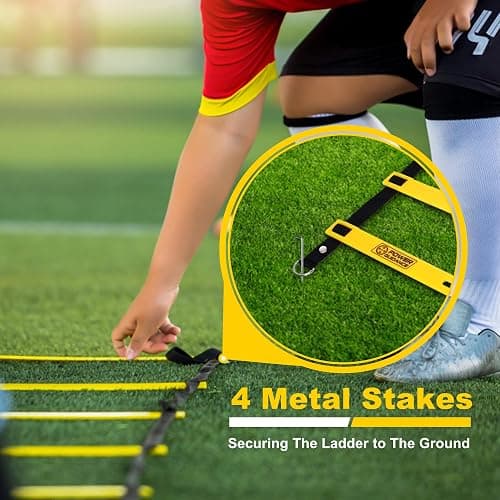 POWER GUIDANCE Agility Ladder (20 Feet) for Speed & Agility Trainning - with 12 Heavy Duty Plastic Rungs, Ground Stakes, Carry Bag & 10 Sports Cones thumbnail 6