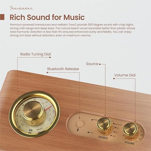 TRENBADER Retro Bluetooth Speaker Vintage Bluetooth Speaker Small Wireless Old Fashion Style, AM/FM Tunning Dial,Electronics for Home, Perfect for Cafe,Restaurant,Vintage Store, Bedroom(Retro Wood) thumbnail 3