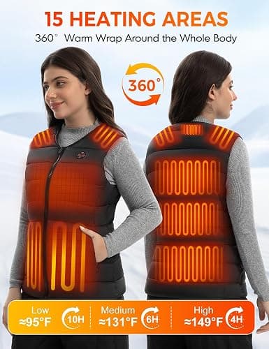 TODWARM Women Heated Vest with Battery Pack, Electric Heating V-Neck Liner Coat 15 Warming Zones 7.4V for Outdoor Hiking thumbnail 2