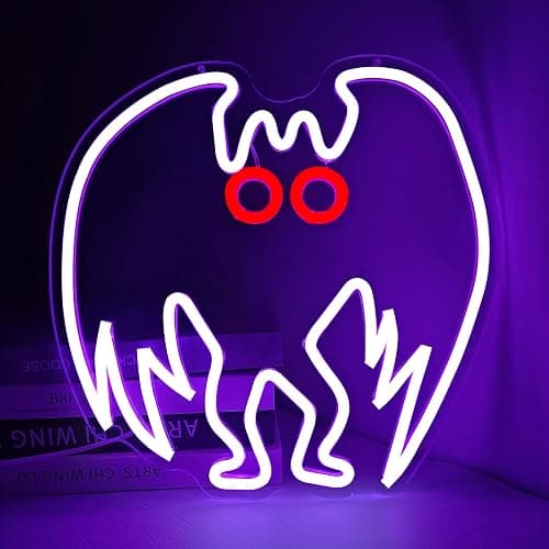 FuugZze Mothman Neon Signs for Wall Decor Neon Lights for Bedroom,Mothman Halloween Led Signs for Bedroom Wall Party Birthday Christmas Gifts USB Light Up Sign for Office Man Cave Gothic Home Decor thumbnail 4
