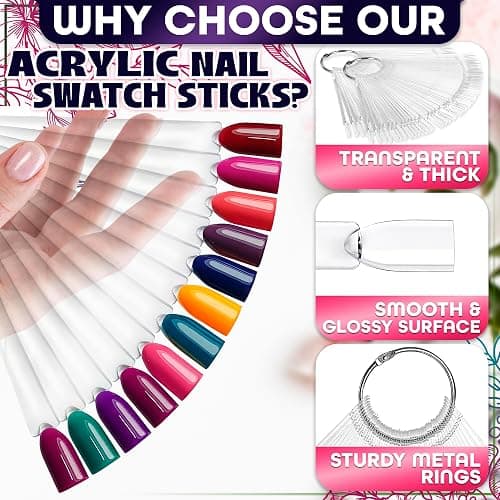 200 Pcs Nail Swatch Sticks - Clear Swatches for Gel Polish - Transparent Acrylic Practice Tips with Metal Rings, Suitable for Displaying Colors, Training Nail Forms for Beginners and Professionals thumbnail 3