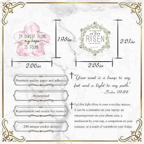200 PCS Christian Bible Verse Jesus God Stickers - Waterproof Vinyl Scripture Stickers for Bible Journaling Supplies, Water Bottles, Laptops, Notebooks - Religious Inspirational Decals for Faith Gifts thumbnail 2