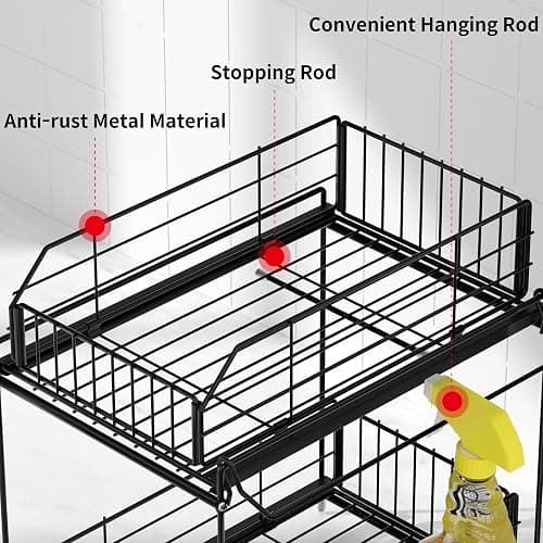 SUEH DESIGN Under Sink Organizer, 2 Tier Bathroom Cabinet Organizer Metal Kitchen Sink Organzier with Hanging Rail for Kitchen Bathroom Organization and Storage, 1 Pack thumbnail 6