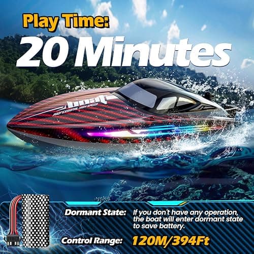 RC Boat 30KMH with 7Light Modes,Remote Control Electric Fast Speed Boat for Adults Kids 8-12 Lake Pool Water Play,Self-righting,Demo,Water Cooling,Full Waterproof,20 Mins,Low Battery Alert,2.4Ghz,Red - Red thumbnail 6