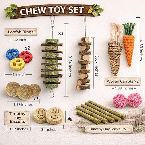 Grddaef 20 PCS Bunny Chew Toys for Teeth, Natural Rabbit Toys Apple Wood Grass Timothy Sticks Chew and Treat for Guinea Pigs Hamster Chinchillas thumbnail 6