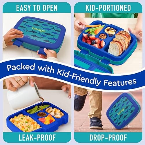 Bentgo Kids Prints Leak-Proof, 5-Compartment Bento-Style Kids Lunch Box - Ideal Portion Sizes for Ages 3-7, Durable, Drop-Proof, Dishwasher Safe, & PFAS & BPA-Free Materials (Sharks) thumbnail 5