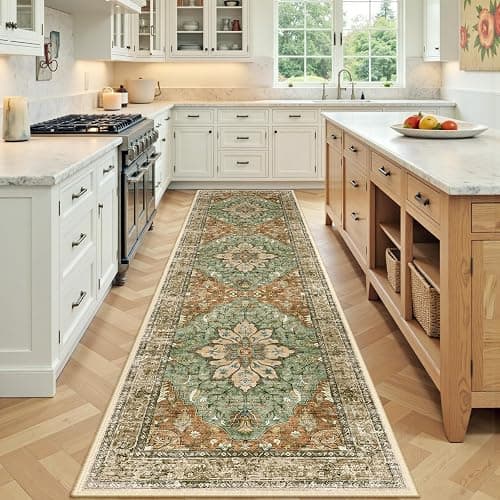RELEANY Area Rugs 2'x8' Runner Rug Non Slip Washable for Kitchen Hallway Bedroom Beside Laundry Room Bathroom Rug, Floor Carpet, Brick Red Rust Neutral Brown Burnt Orange Green thumbnail 2