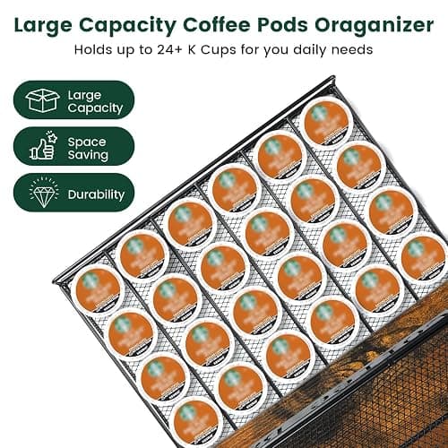 Coffee Bar Organizer, Station Mug Holder for Countertop, Multi-Functional 3 Tier Coffee Cup Tree Rack for Kitchen, Storage Shelf with 10 Hooks, K Cup Pod Drawer for Home Office thumbnail 6