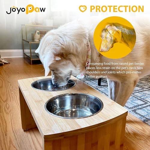 Elevated Dog Bowls, Bamboo Raised Dog Bowl for Large Dogs, with 2 Stainless Steel Bowls (13'' Tall-68oz Bowl) thumbnail 5