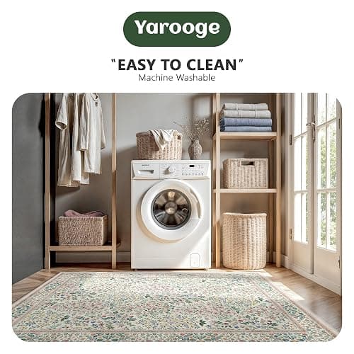Yarooge 8x10 Area Rugs, Machine Washable Low Pile Floral Rugs for Living Room, Bedroom, Large Boho Area Rug with Non-Slip Backing for Dining Room(Pink Floral) thumbnail 6