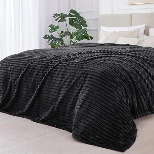 BEDELITE Fleece Blanket Queen Size – 3D Ribbed Jacquard Soft and Warm Decorative Fuzzy Blankets – Cozy, Fluffy, Plush Lightweight Throw Blankets for Couch, Bed, Sofa(Black, 90x90 inches) thumbnail 2