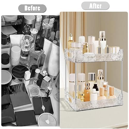 TENDER EPOCH 2-Tier Bathroom Counter Organizer Countertop Storage, Dresser Organizer Vanity Tray for Makeup, Perfume Organizer Cosmetics Skincare Shelf - Clear - Clear White - 2-Tier thumbnail 4