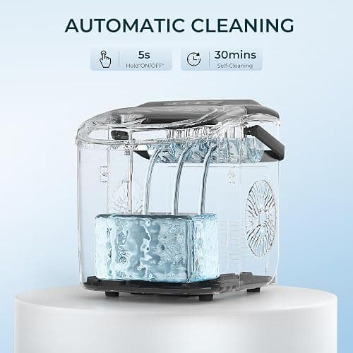 EUHOMY Countertop Ice Maker Machine with Handle, 26.4lbs Per Day, 9 Ice Cubes Ready in 6 Mins, Auto-Cleaning Portable Ice Maker with Basket and Scoop, for Home/Kitchen/Camping/RV (Black) thumbnail 6