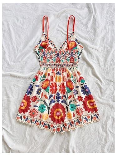 GORGLITTER Women's Floral Print Summer Romper Boho Sleeveless Wide Leg Short Jumpsuits Beach Vacation Cruise Outfits thumbnail 2