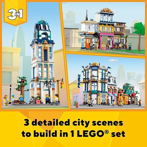 LEGO Creator 3 in 1 Main Street Building Toy Set, Features a Toy City, Art Deco Building, Market Street, Hotel, Café, Music Store and 6 Minifigures, Endless Play Possibilities for Kids, 31141 thumbnail 2