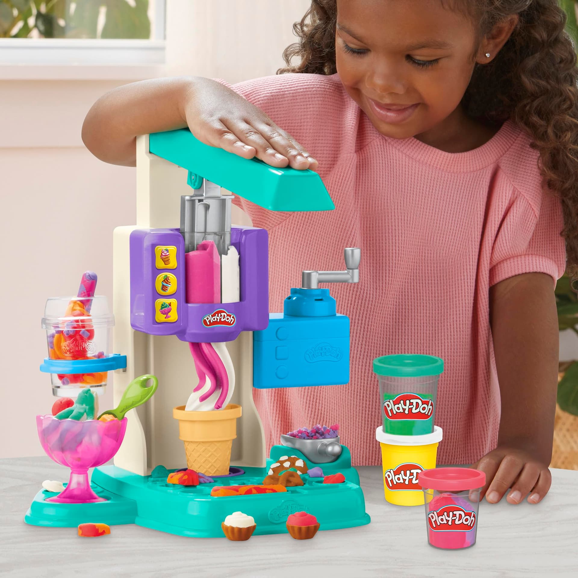 Play-Doh Rainbow Swirl Ice Cream Playset with 7 Pretend Play Kitchen Accessories, Arts and Crafts Toys for 3 Year Old Girls and Boys and Up thumbnail 7