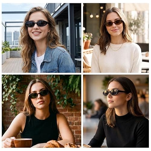 LYZOIT Retro Oval Sunglasses Womens Vintage 90s Chic Small Fashion Round Sun Glasses thumbnail 2
