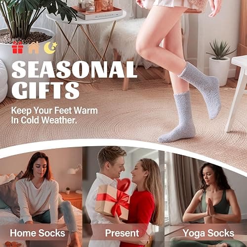 ANTSANG Fuzzy Socks for Women Men Slipper Fluffy Cozy Warm Winter Thick Plush Crew Socks 5 Pairs thumbnail 6