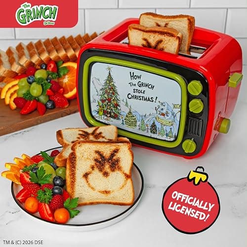 Uncanny Brands Dr. Seuss How the Grinch TV Toaster, 2-Slice Holiday Breakfast Gift, Grinch Face Toast Design thumbnail 2