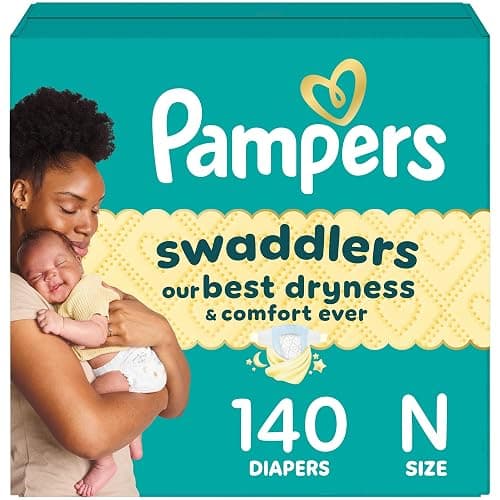Pampers Swaddlers Diapers, Size 0 (up to 10 lbs), 140 Count, Absorbent, Keeps Baby Dry and Comfortable, Skin Safe Disposable Baby Diaper (Packaging May Vary) - Image 1