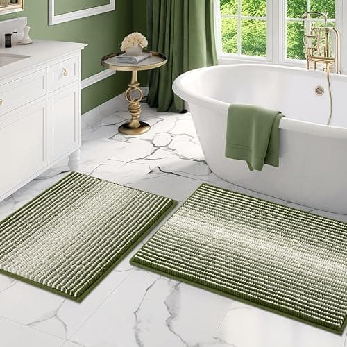 BSICPRO Bathroom Rugs and Mats Sets, 2 Piece Thick Absorbent Chenille Bath Mat Rug Set Non Slip, Soft Shaggy Bath Room Floor Mats for Bathroom, Machine Washable (Sage, 20" x 32" Plus 16" x 24") - Image 1