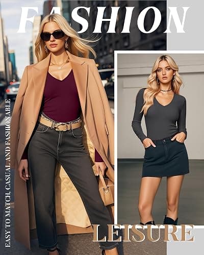 Velvelhall 4 Pack Women's Long Sleeve Thermal Shirts Fleece Lined V Neck Slim Fit Underwear Base Layer Basic Winter Warm Tops thumbnail 4