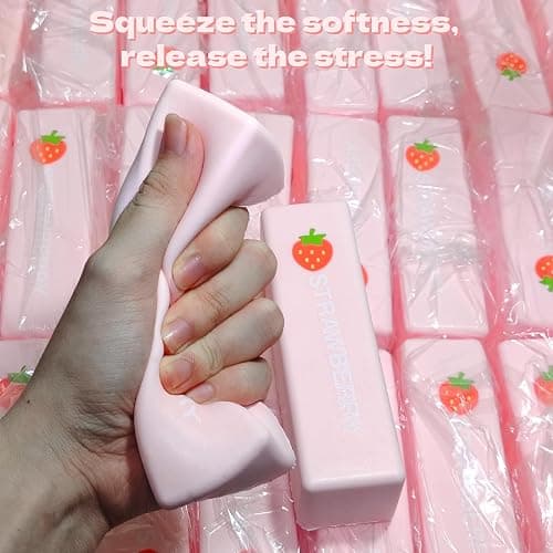 SUISUILE 2Pcs Strawberry Chocolate Stick Squishies, Super Soft Slow Rising Squishy Toys, Realistic Food Squishies for Adults, Kawaii Sticky Stress Relief Squeeze Toys for Desk Accessories (Strawberry) thumbnail 4